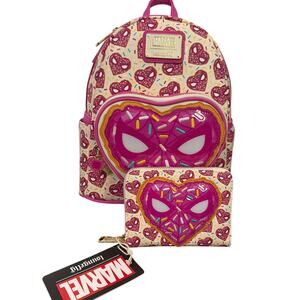 LOUNGEFLY Marvel Spiderman Sprinkle Heart mini Backpack and Wallet set NWT